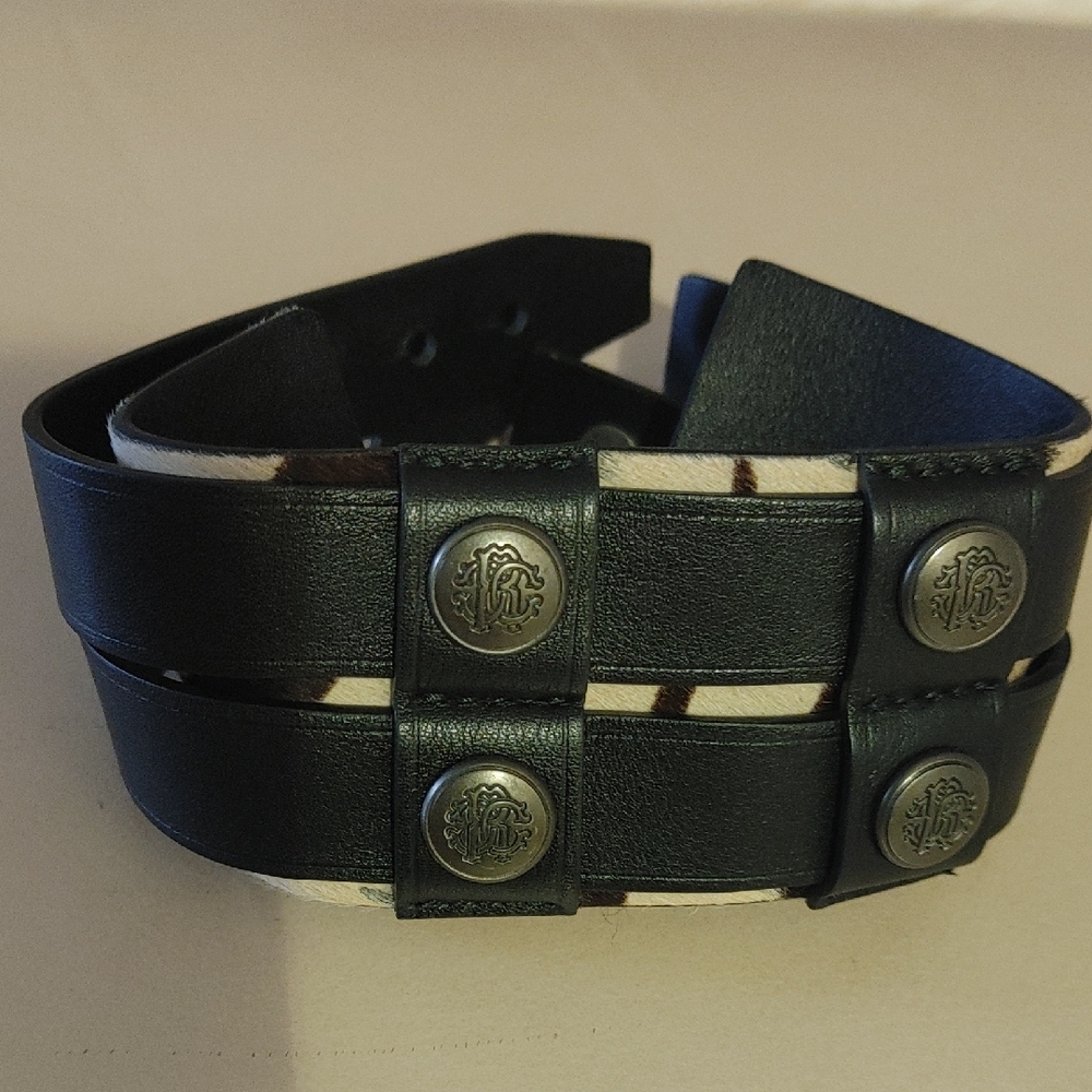 Roberto Cavalli Black Leather Men's Leather Bracelet MADE IN ITALY